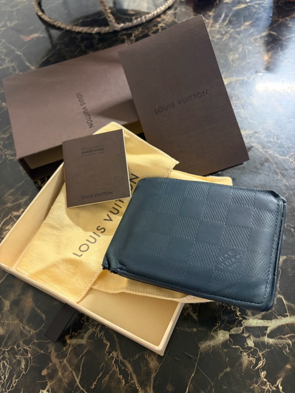 Louis Vuitton Navy Blue Damier Compact Wallet